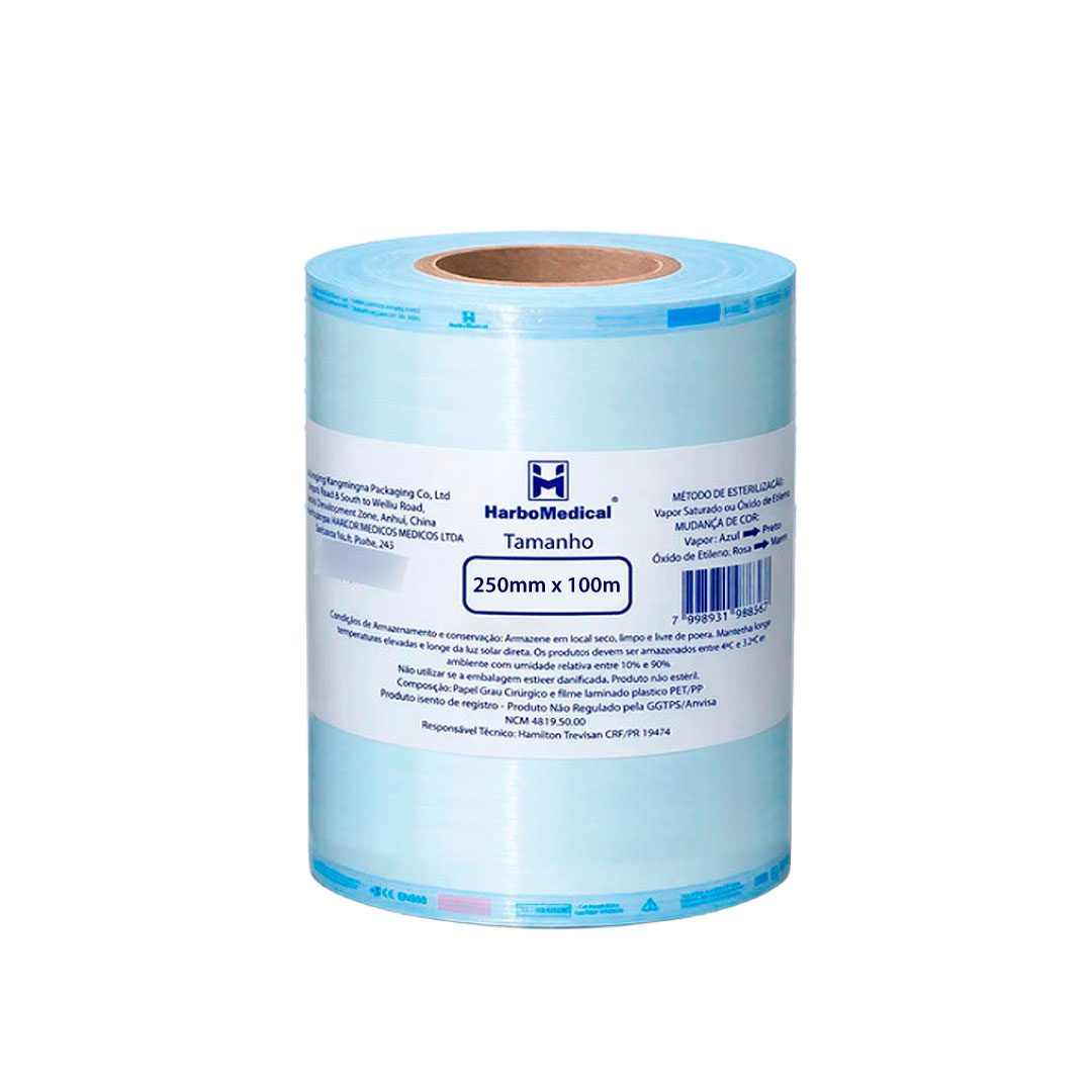 HARBO-25 Papel Grau Cirúrgico Harbo Rolo de 100m x 25cm - Imagem 1