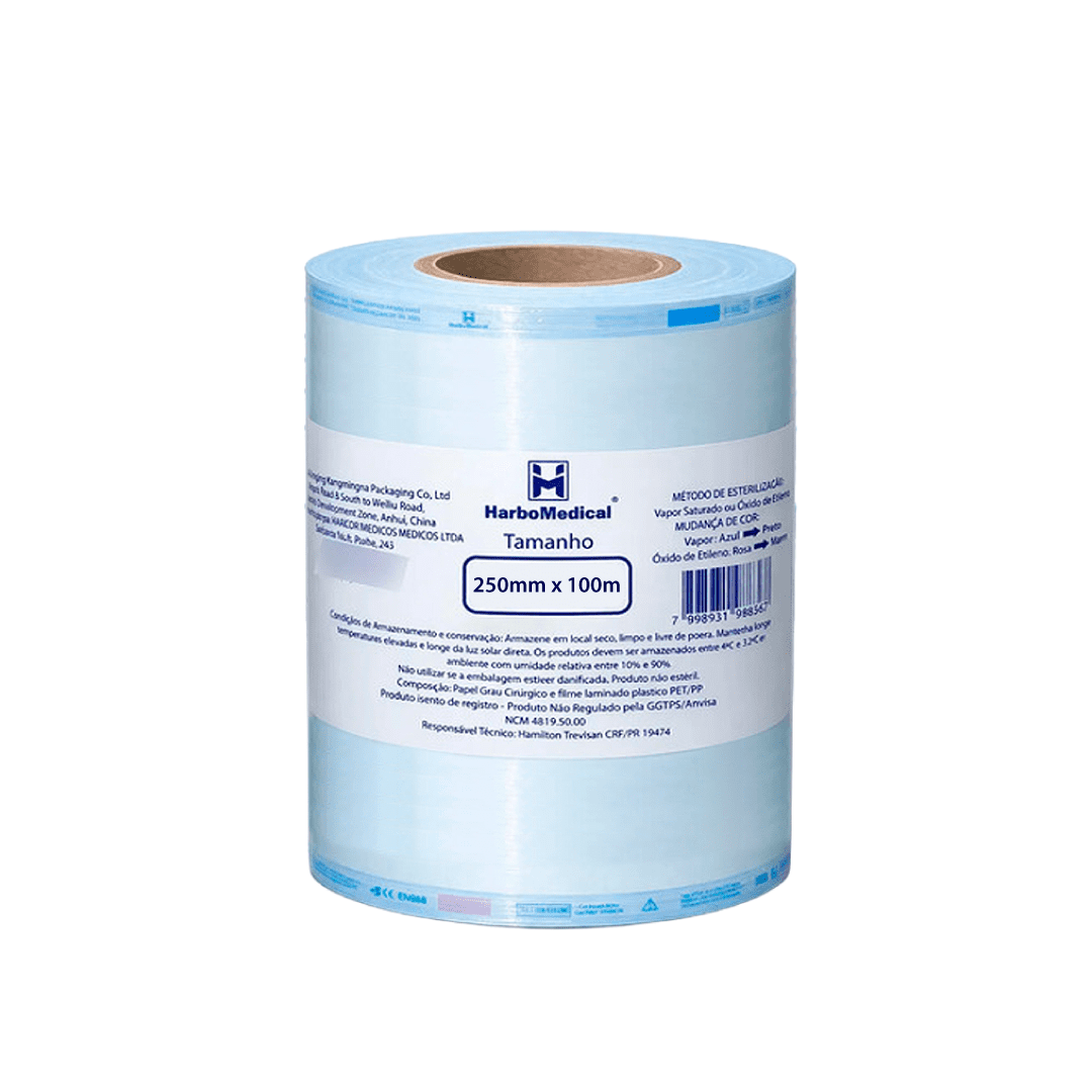 HARBO-25 Papel Grau Cirúrgico Harbo Rolo de 100m x 25cm - Imagem 1